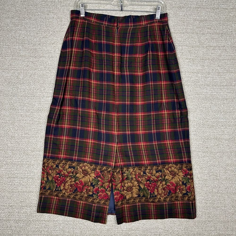 Vtg Talbots Petites Plaid Floral Midi Wrap Skirt Women 14P Dark Academia Preppy
